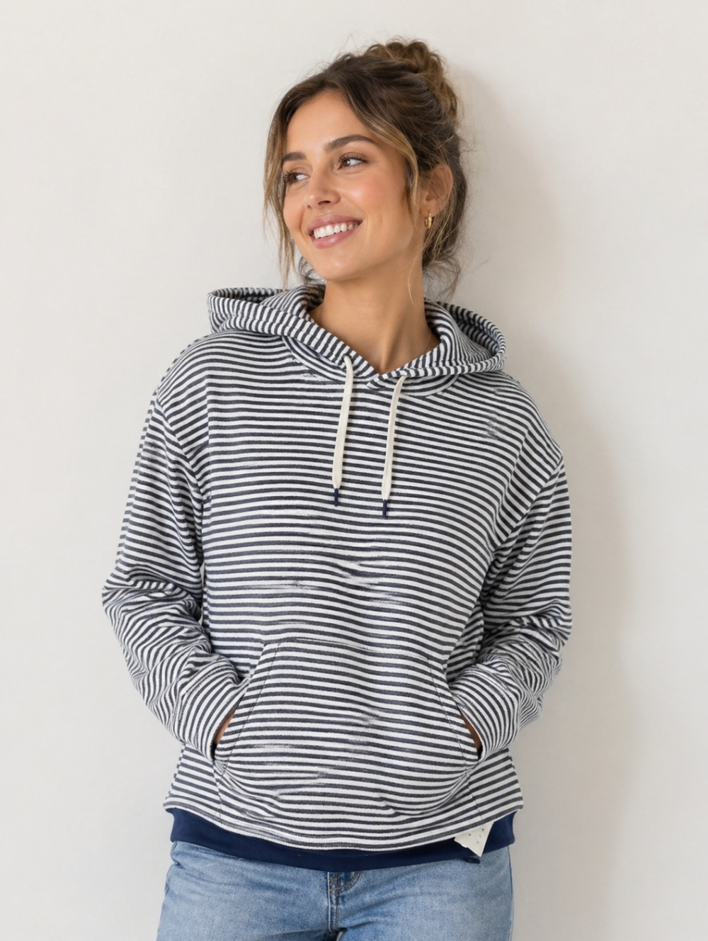 A New Day Navy and Cream Stripe Hoodie, New Without Tags